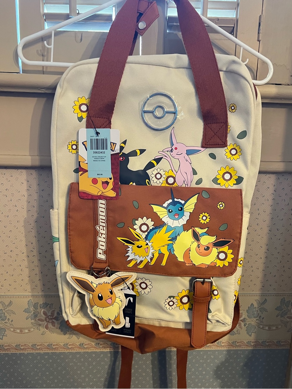 Pokemon Eeveelutions Floral Backpack in Cream, Brown, Yellow, Blue, Pink - Picture 1 of 3